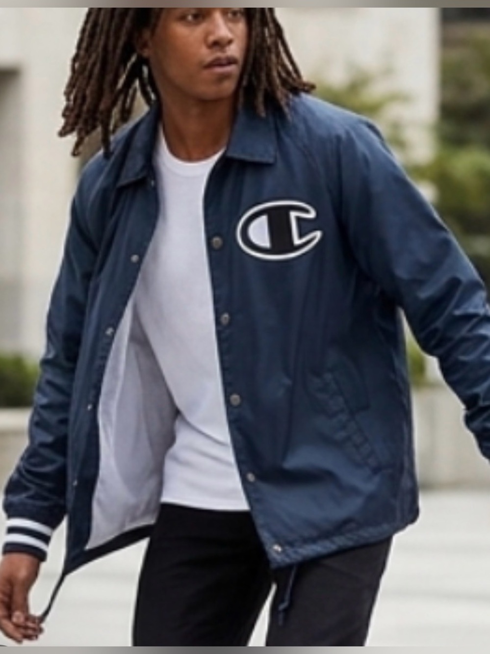Champion Navy Bomber Jacket with White Logo